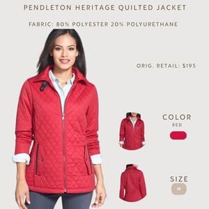 Pendleton Heritage Quilted Jacket Women’s M Red Zip Up Lightweight Coat Pockets